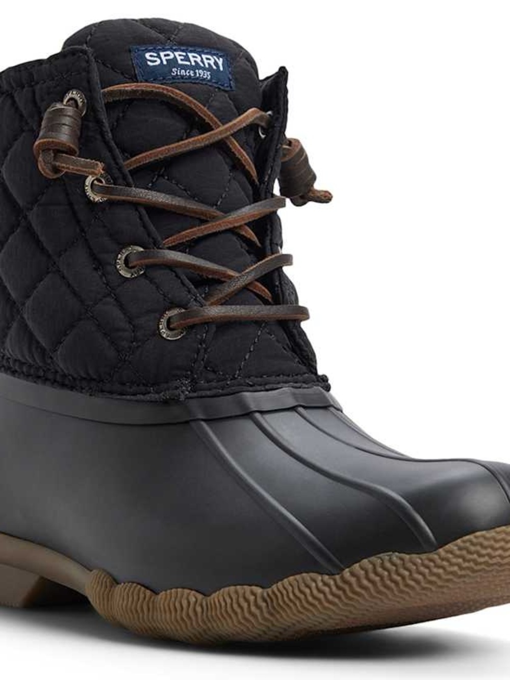 Sperry Black Quilted Lace-Up Duck Boot with Brown Laces